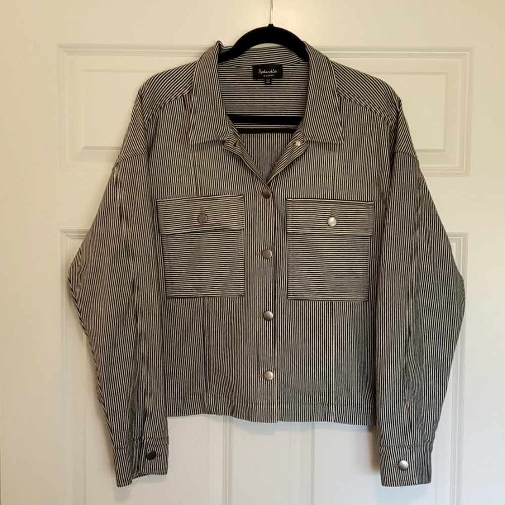 Splendid black-and-white striped button-up jean jacket US women's size x-large